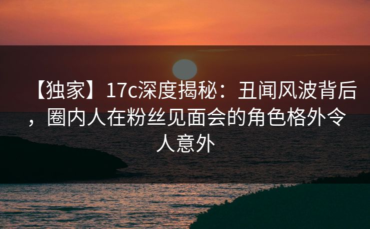 【独家】17c深度揭秘：丑闻风波背后，圈内人在粉丝见面会的角色格外令人意外